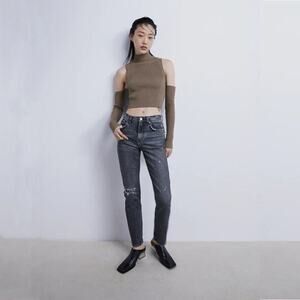 2/$30 ZARA Premium Straight Leg Jeans Distressed Sentinel Black 4 #1969